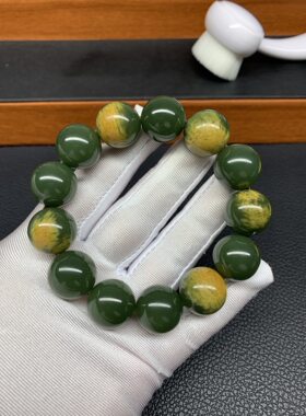 天然和田玉东北籽料析木绿河磨玉大尺寸圆珠手链手串101克