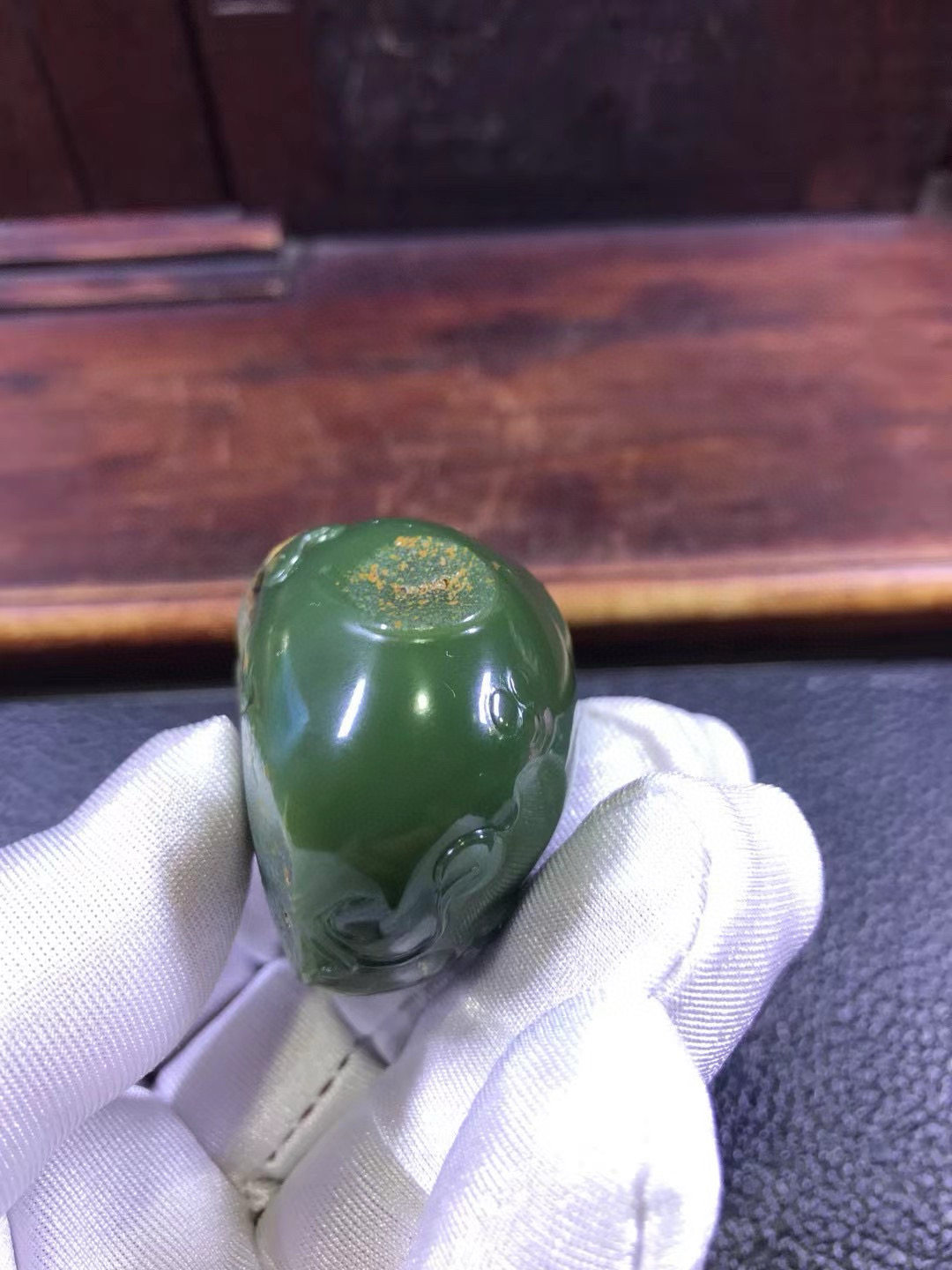 和田玉椴树林析木绿河磨玉金蟾手把件茶宠重72克没有结构皮子特别