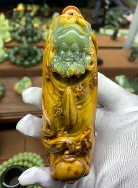 析木河磨玉籽料达摩手把件小摆件茶宠277克玉质温润细腻雕工精致