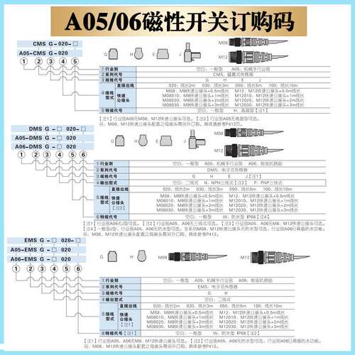 亚德客传感器A06/A05-EMSH/EMSG/DMSG/DMSH-020/030/050 耐油防水