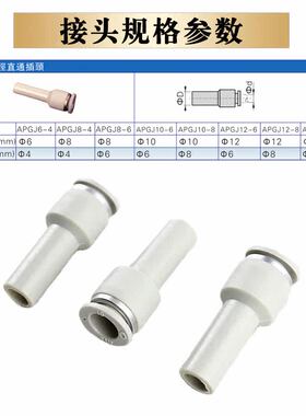 原装亚德客气动气管插杆减径直通接头变径插头APGJ12-10-8-6-4
