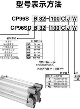 SMC标准带磁可调气缸CP96SDB32 40 50 63 80 100 CP96SDL F W J