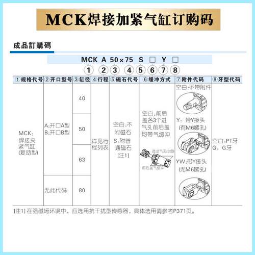亚德客MCK焊接夹紧气缸MCKA/MCKB40X63X80X50X75*100X125/150SY-S