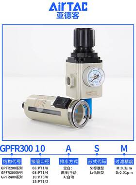 亚德客GPFR200 300 400-06/08/10/15ASLMD调压精密过滤油雾分离器