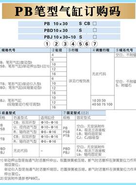 亚德客笔形气缸PBJ/PB10/12/16X5X10*15X20X25X30X40X50X60SU/SCB