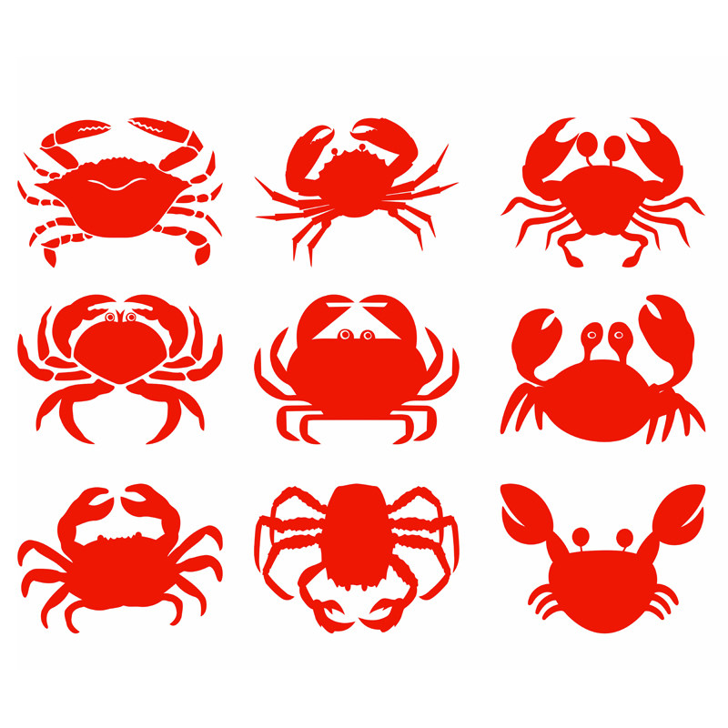 螃蟹贴纸窗花海鲜馆饭店玻璃门贴双面红色橱窗装饰不干胶防水防油