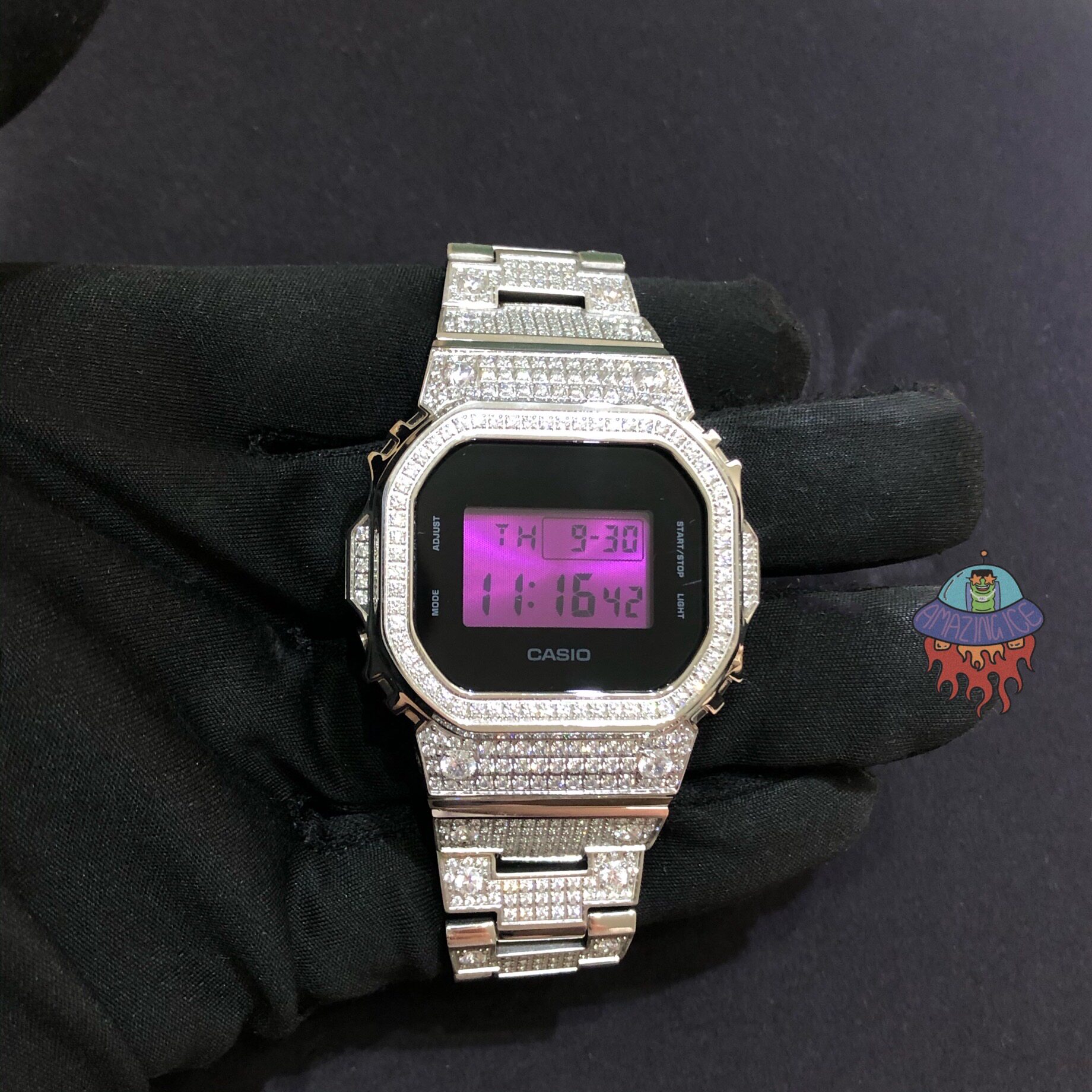 G-Shock Dw-5600 紫鹤 满天星镶钻手表 嘻哈饰品