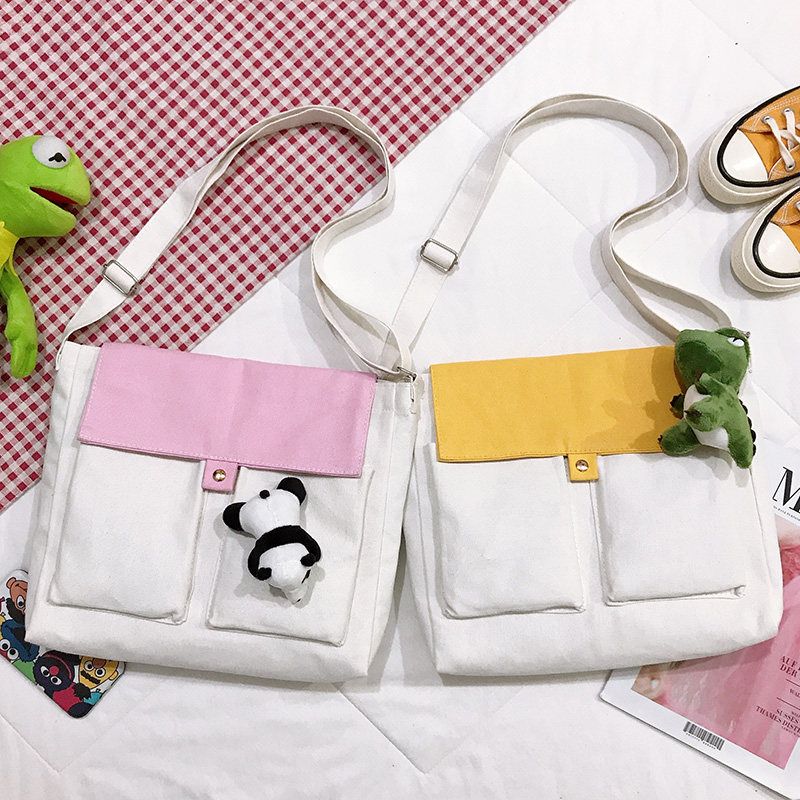 帆布包女斜挎2023新款大容量学生日系ins风小清新简约森系单肩包