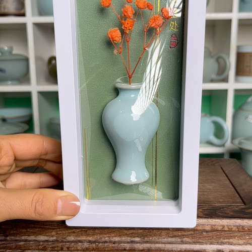 天青釉玉壶春瓶冰箱贴带精美礼盒