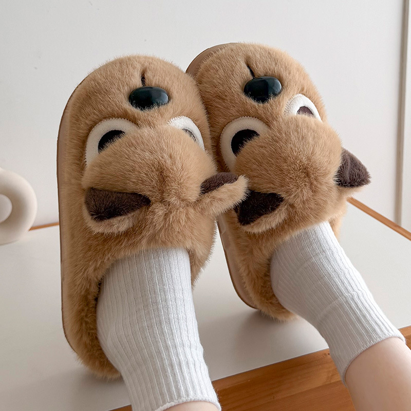 卡通生气小狗棉拖居家棉拖鞋女加绒棉拖鞋男保暖鞋月子鞋包头
