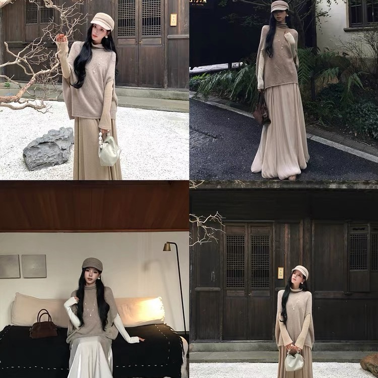 白水女羊毛针织衫斗篷毛衣披肩