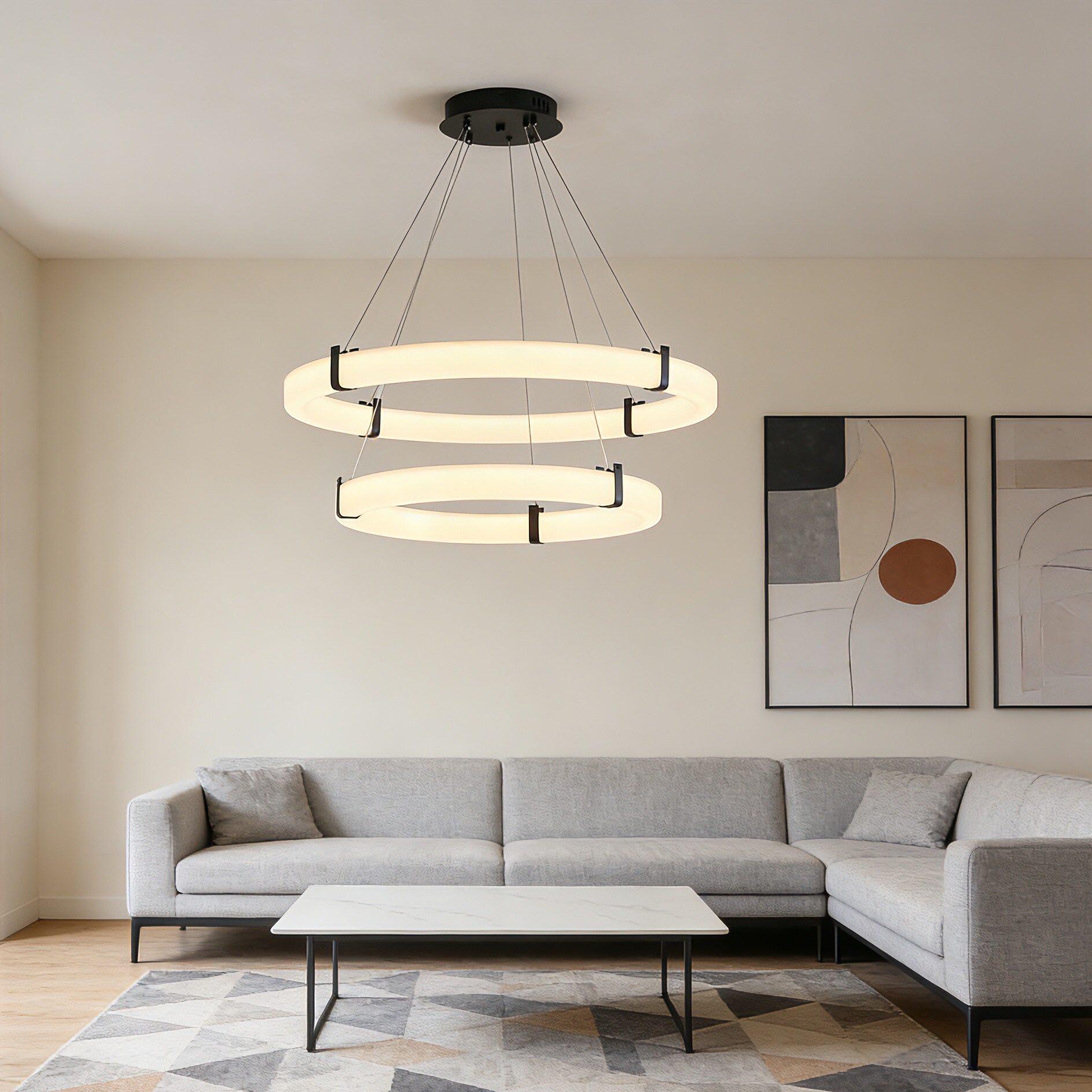 现代轻奢客厅吊灯LED环形树脂灯具北欧简约大气高级感