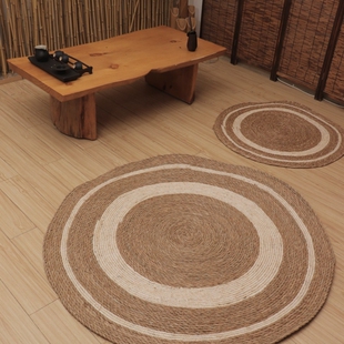 棉线编织地毯圆形拼接抓周地垫客厅民宿椅子垫阳台茶几毯拍摄装饰