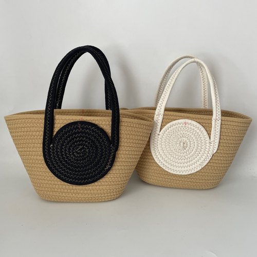 夏天草编包女大容量包包棉线拼色ins网红编织包度假手提菜篮子包