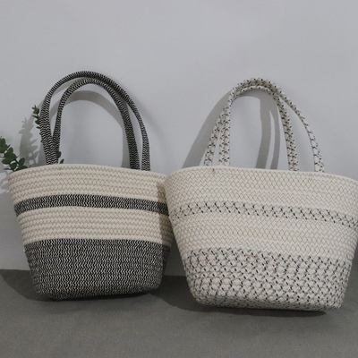 包包棉线绳拼色斜挎女新款时尚女包手工编织包复古洋气休闲草编包