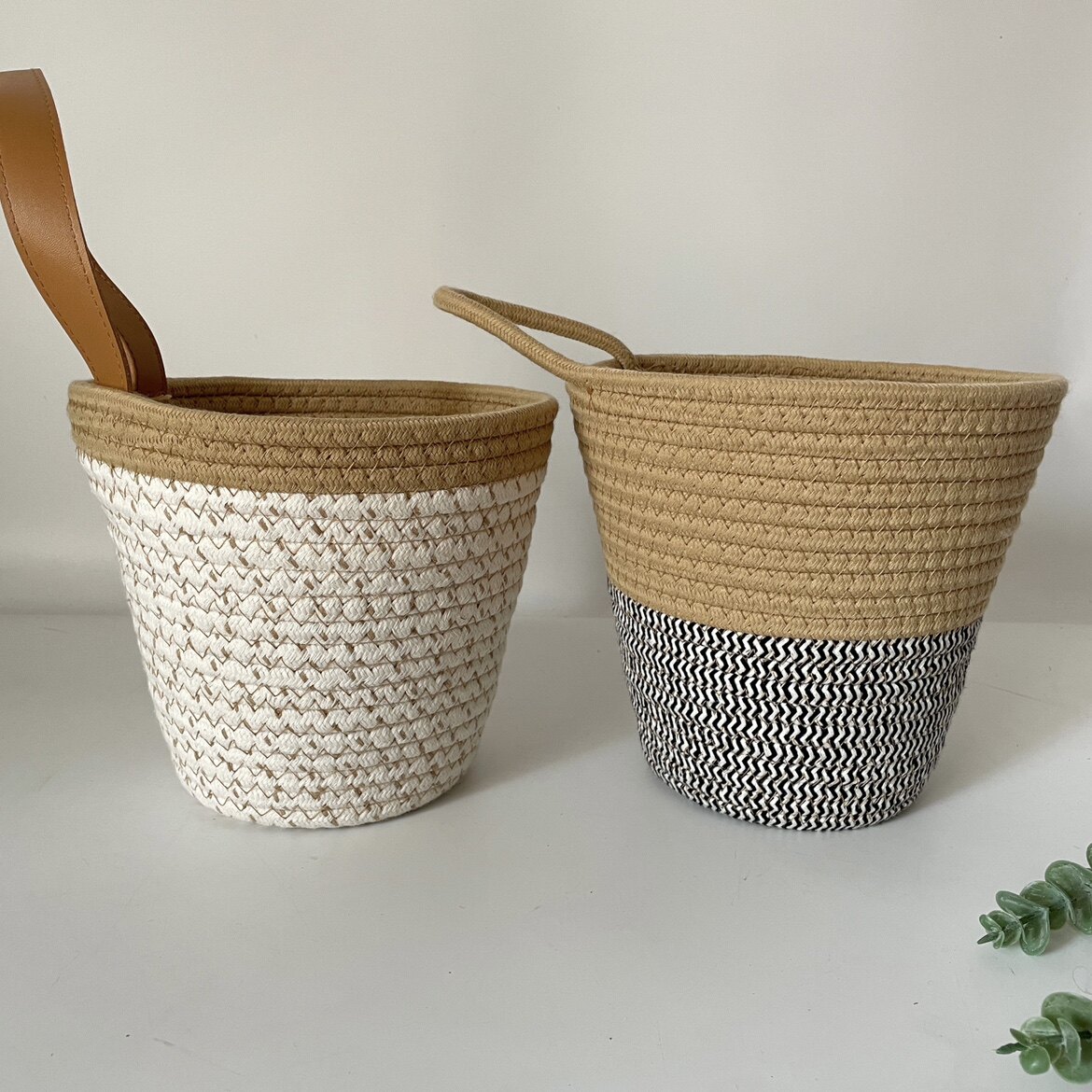 一组两个 棉绳可悬挂编织篮收纳桶壁挂篮挂墙杂物小手提化妆品筐,收纳整理,脏衣篮,淘宝优惠券,粉丝福利购,淘宝优惠卷