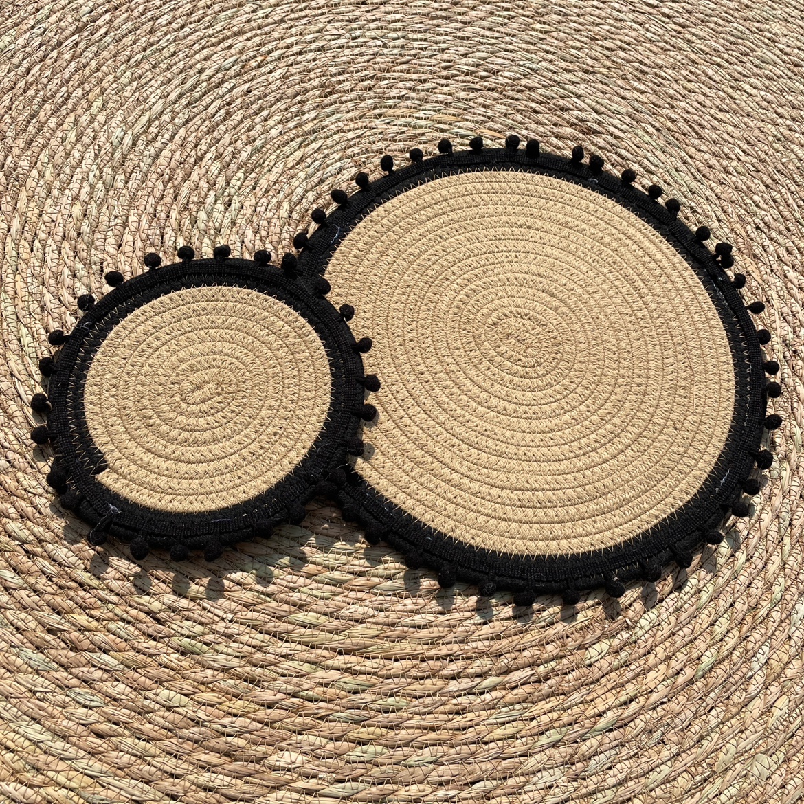 北欧风格圆形复古风棉线餐垫餐厅装饰编织隔热垫餐桌垫拼接杯垫