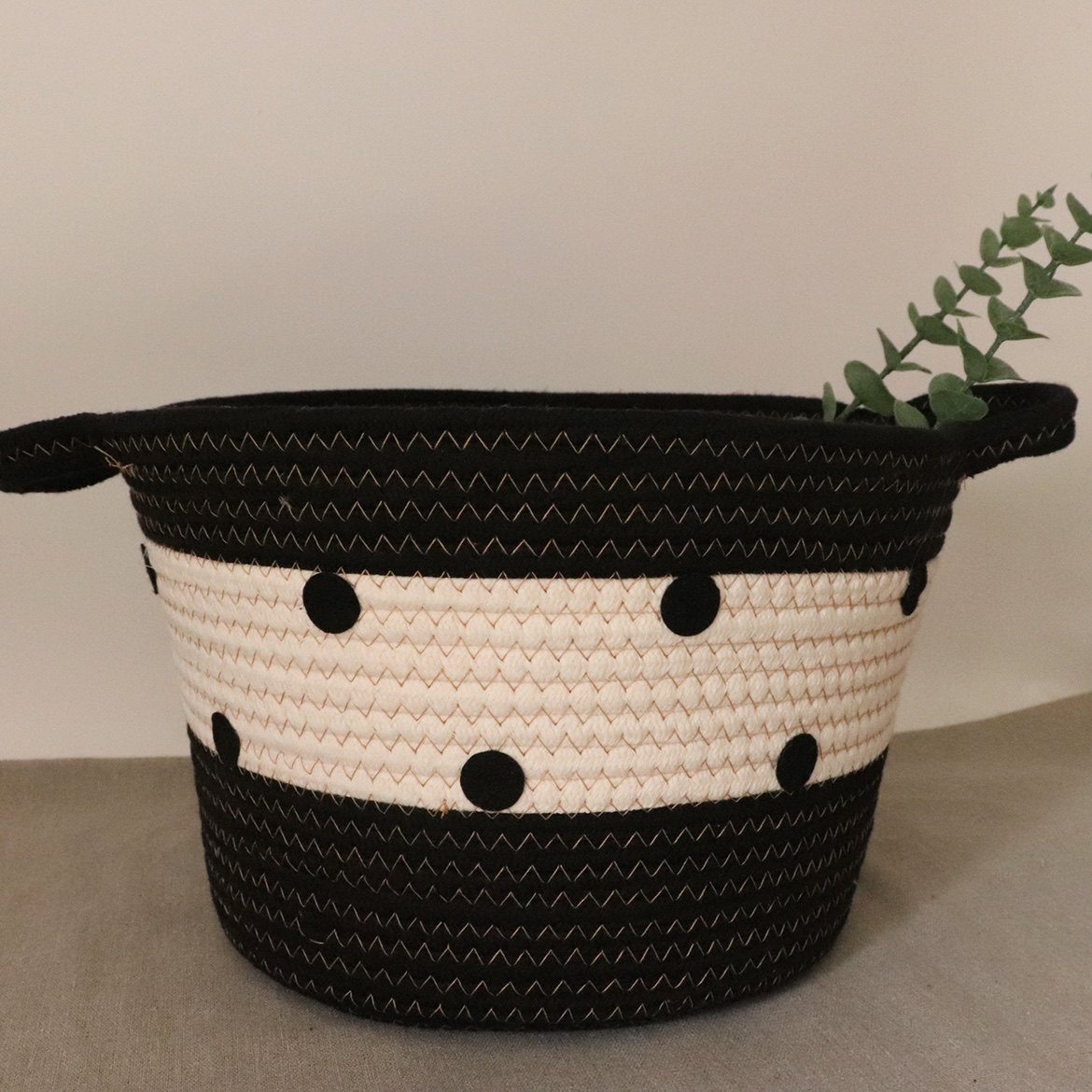 棉线桌面收纳筐拼色波点手工编织收纳篮杂物置物筐家用收纳儿童,收纳整理,脏衣篮,淘宝优惠券,粉丝福利购,淘宝优惠卷