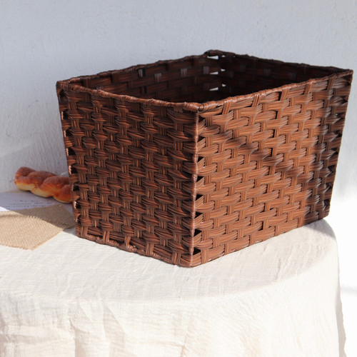 （拍一发二）美式仿藤编家用收纳筐零食玩具方形编织收纳篮收纳箱