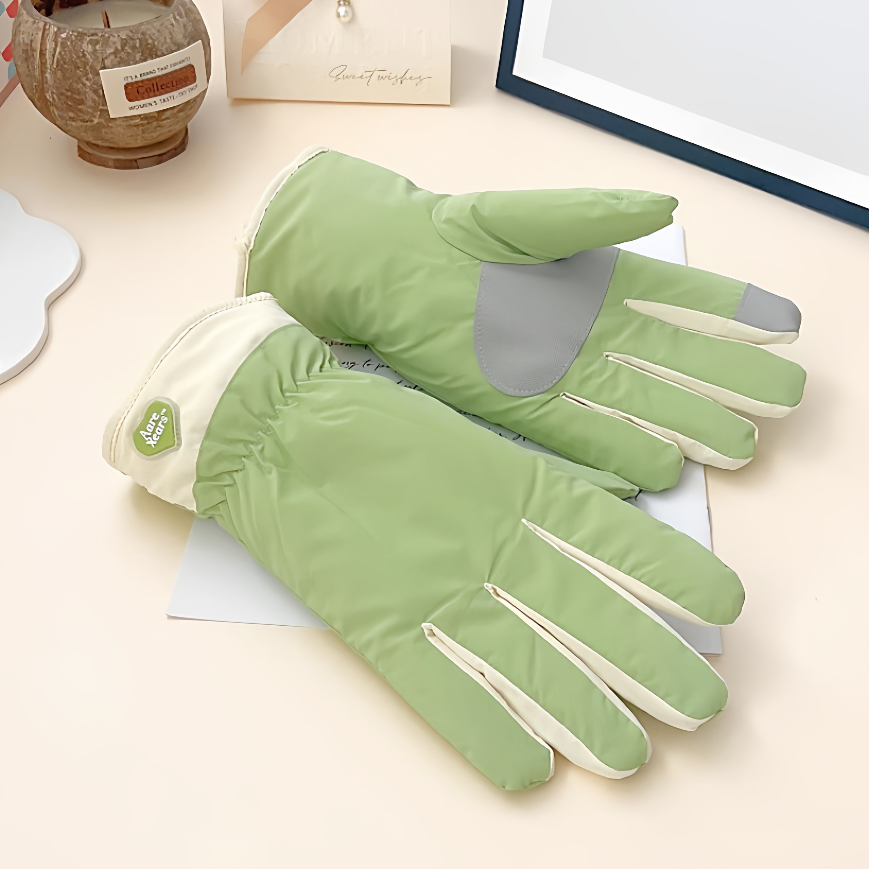 户外保暖手套女士新款冬季加绒加厚防水防寒可触屏滑雪棉手套可爱