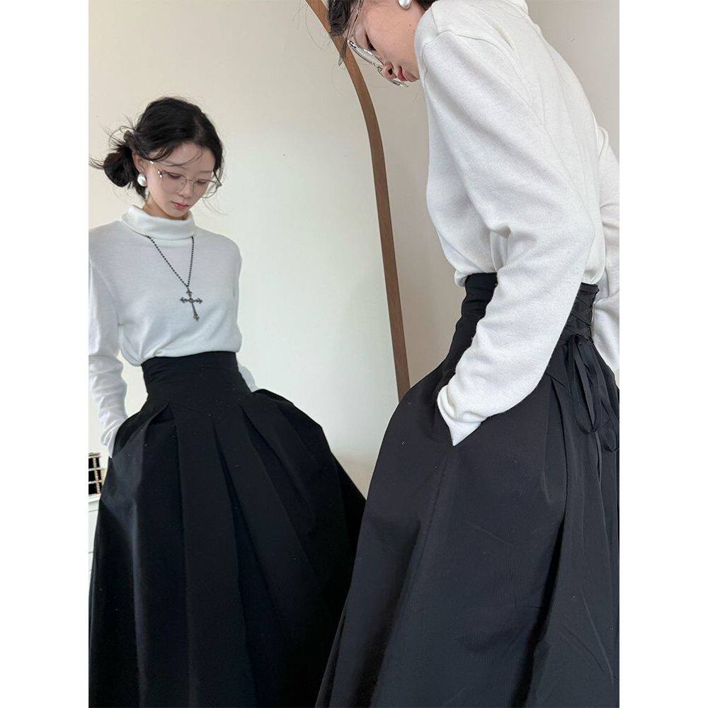 优雅感气质显瘦套装女秋冬新款修身高领长袖上衣+半身长裙两件套