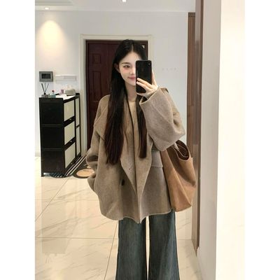 咖色双面羊绒毛呢子大衣外套女2025秋冬季新款小个子赫本风高级感