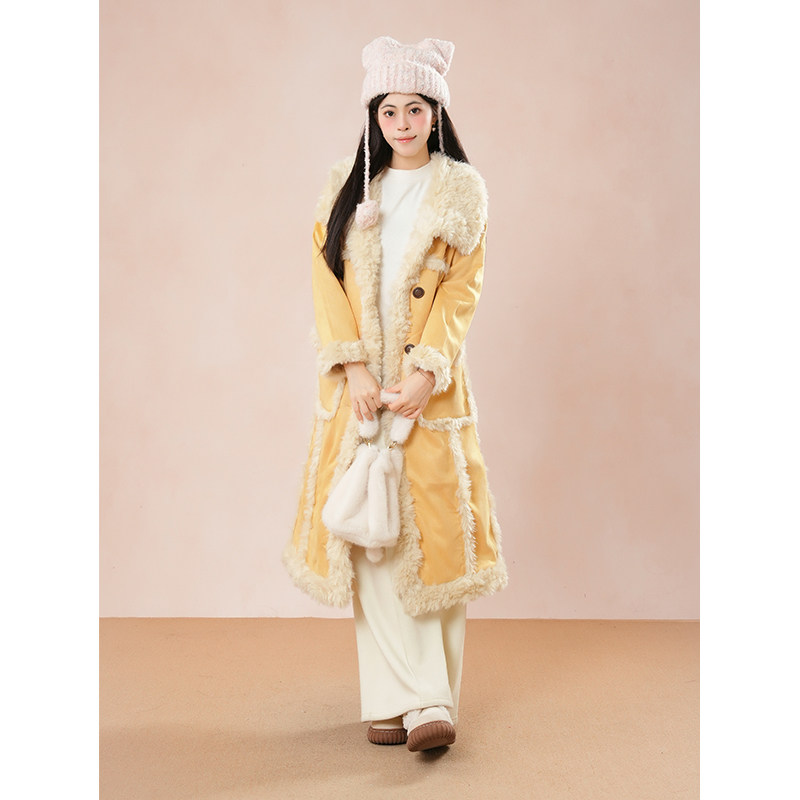 冬日氛围感羊羔毛大衣女韩系加厚保暖显白高级感长款毛呢夹克外套