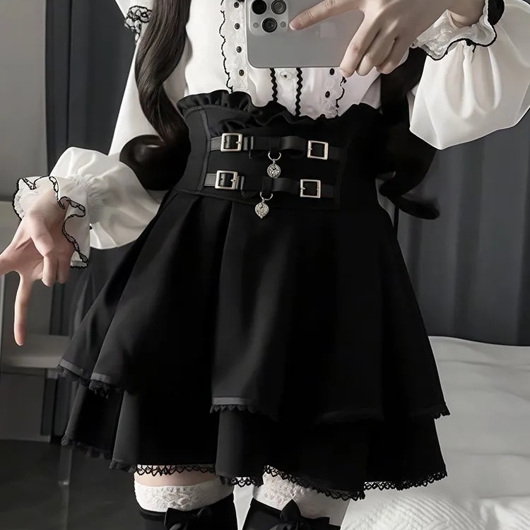 日系rojita亚文化蕾服甜美套装女早秋长袖收腰显瘦气质两件套裙子