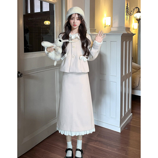 【温柔缪斯】冬装搭配一整套2025新款粉色毛呢盐系轻熟两件套装裙