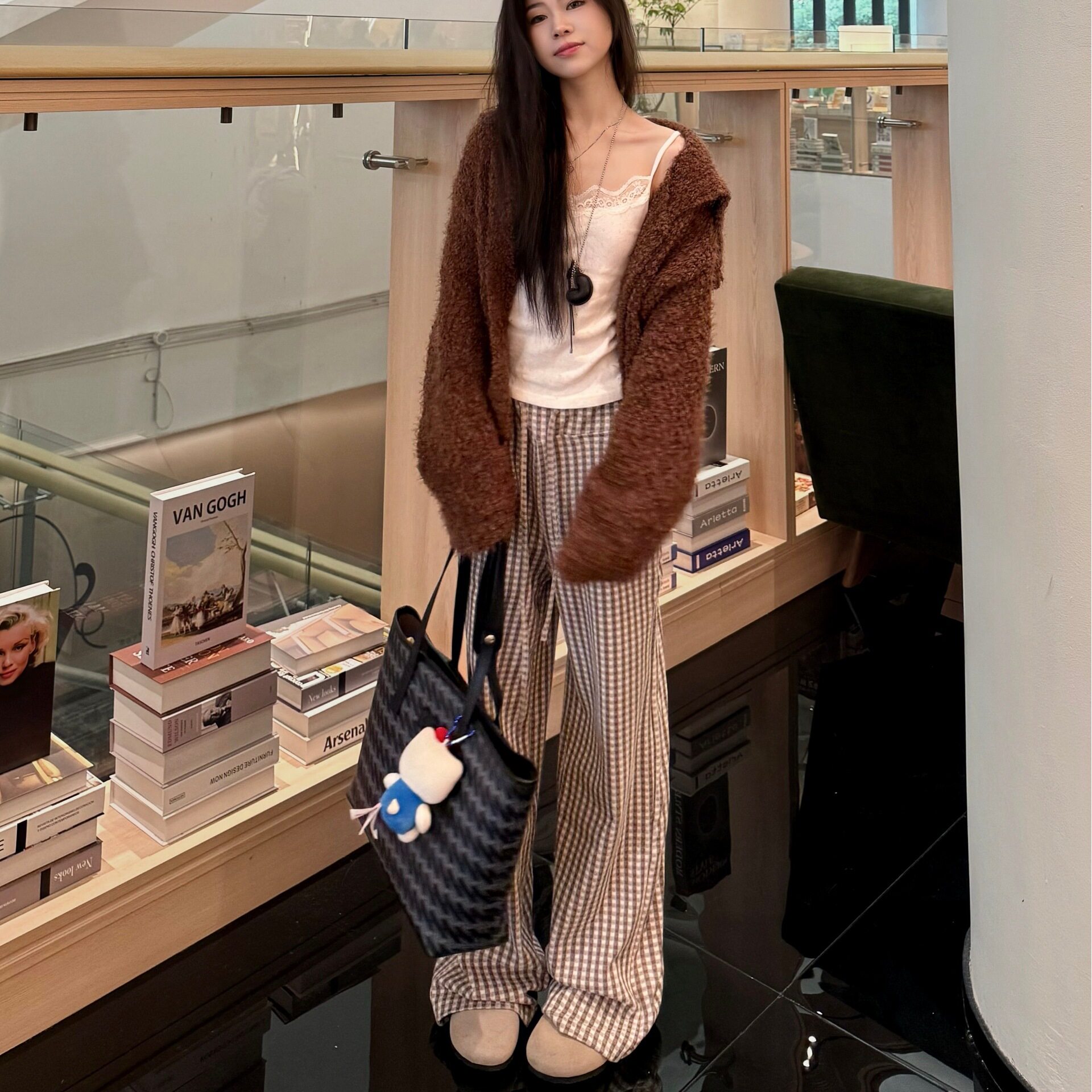 灰色条纹裤子女春秋2026新款高腰垂感宽松糯米裤慵懒小个子阔腿裤