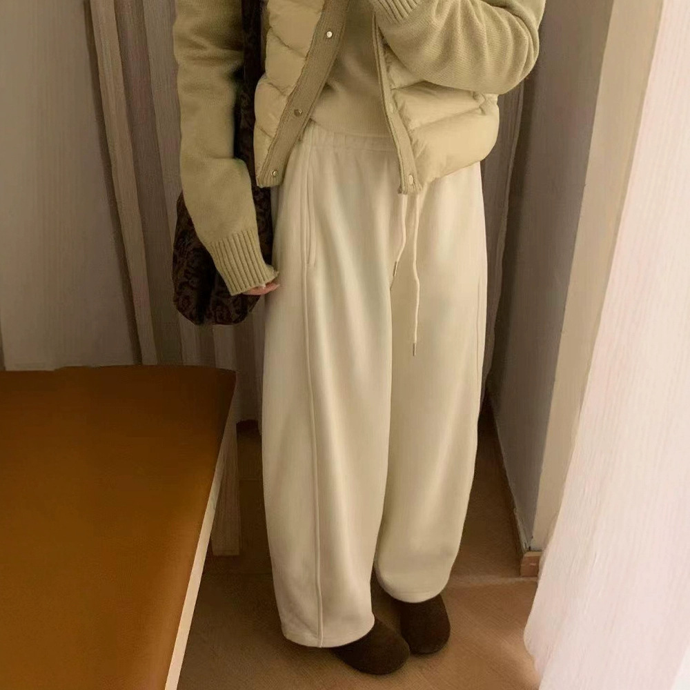 松紧腰垂感显瘦九分加绒卫裤女2025冬季新款亲肤保暖百搭休闲长裤