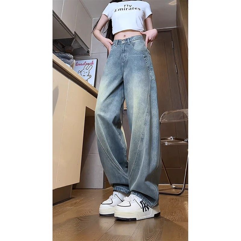 高个子加长裤子男秋季新款直筒垂感弯刀牛仔裤男款复古水洗休闲裤