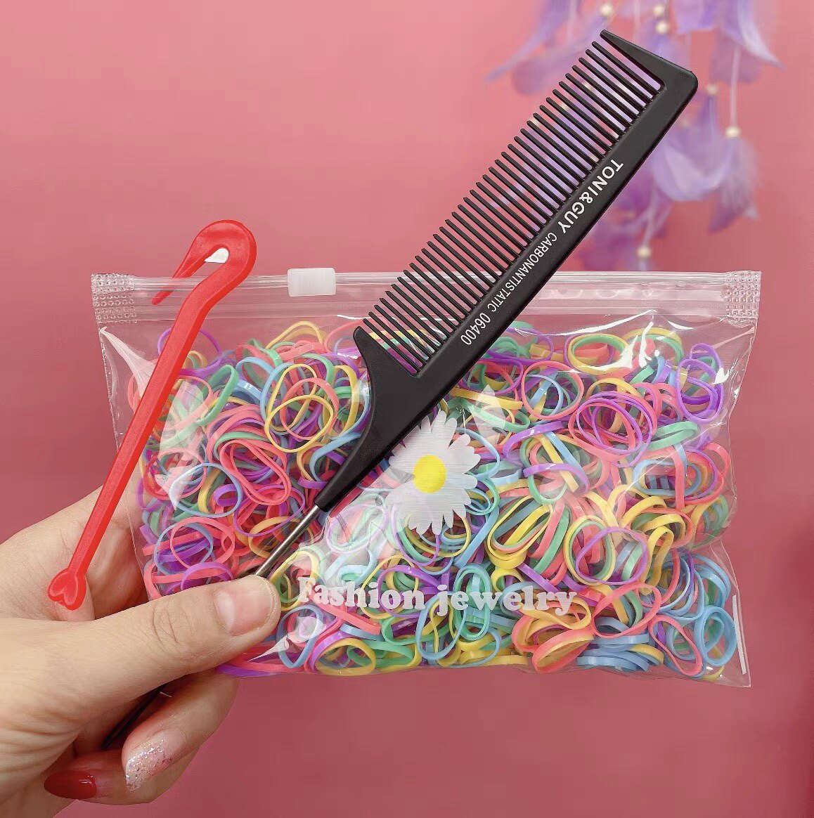 拆发器小皮筋加厚高弹力一次性小皮筋尖尾梳套装