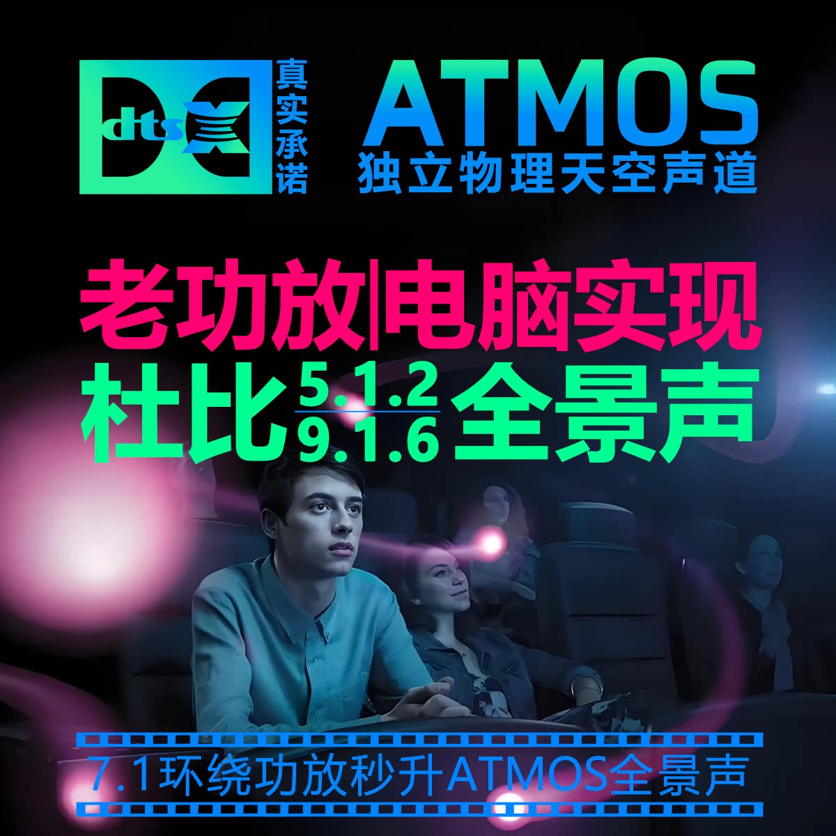 7.1老功放PC电脑5.1声卡硬解码天空声道实现杜比全景声4K电影片源