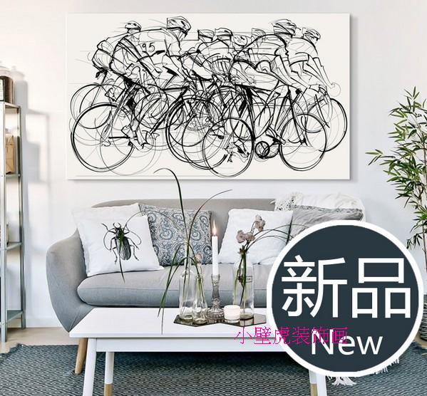 驴行黑白素描抽象墙画北欧自行车