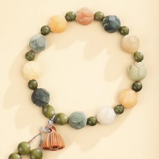 新款莲花菩提好运连连手串新中式复古小众手链女简约百搭国风手链