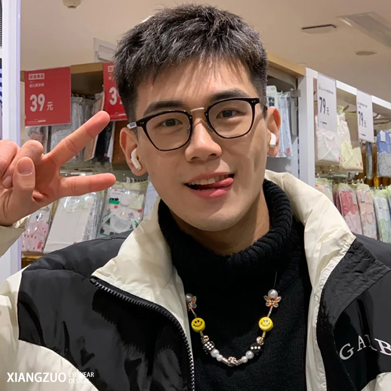 方形黑色眼睛框镜架男潮防蓝光大脸近视眼镜女可配有度数变色平光