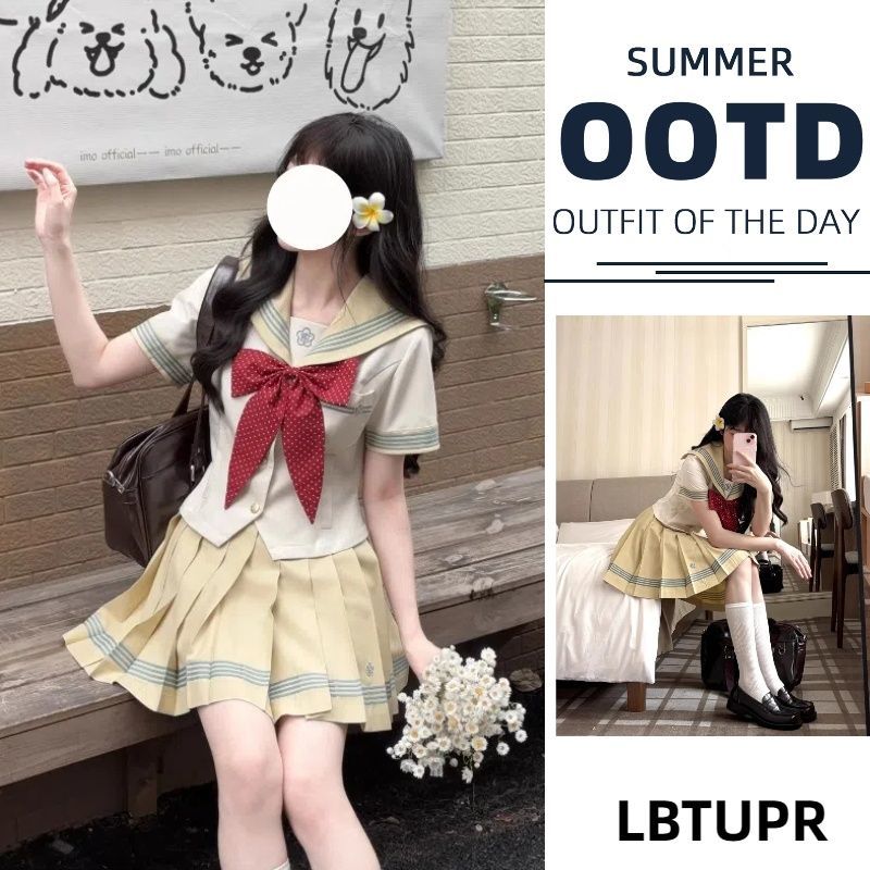 LBTUPR 抚蝶女子水玉收腰水手服原创日系正版jk制服套装学院风