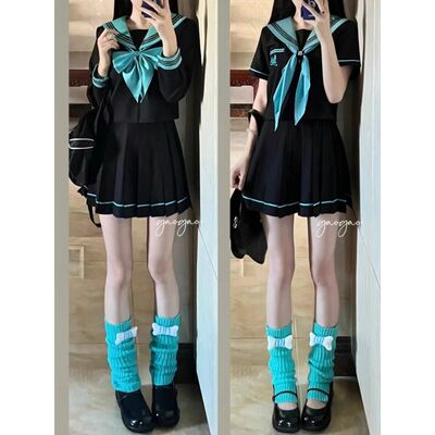 奈奈制服【青本绘】初音绿水手服JK长袖冬服日系学院风百褶裙套装