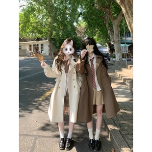 双子深色原创jk制服风衣外套风衣女款2025新款春秋大衣中长款短款