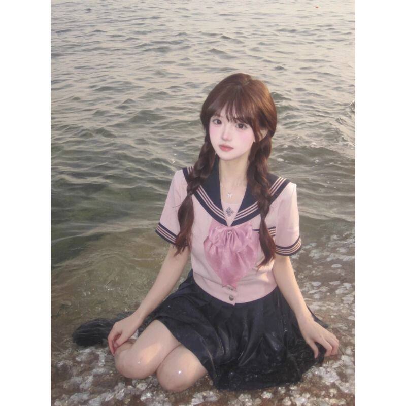 【抚蝶女子】樱花出片穿搭粉色水手服短袖夏服学院风JK制服套装女