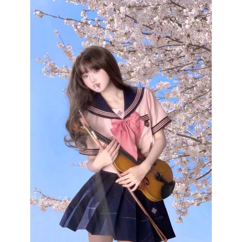 【抚蝶女子】樱花出片穿搭粉色水手服短袖夏服学院风JK制服套装女