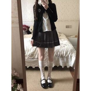 【首尔旧信】黑色收腰针织学院风衬衫百褶裙百搭韩系制服套装春秋