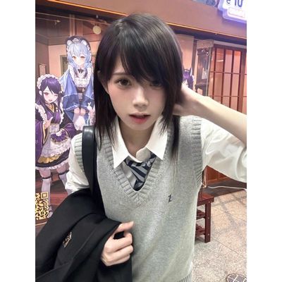 水原中/JK马甲原创正版日系学院针织毛衣背心开衫女 校供感秋冬叠