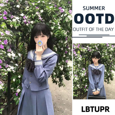 LBTUPR【水玉】灰蓝色水手服中间服学院风JK制服显瘦长袖上衣女冬