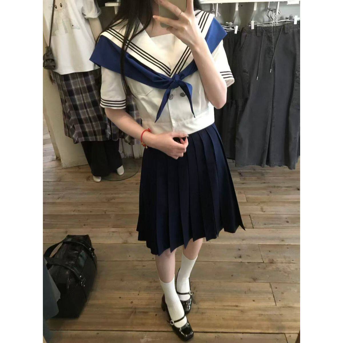 2026年新款须弥~芥子少年感水手服套装学院风JK制服绀色百褶裙