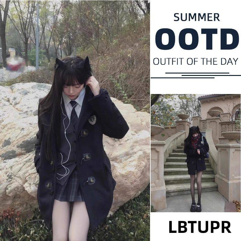 LBTUPR 秋冬牛角扣呢子学院风校供感大衣jk短款毛呢外套女小个子