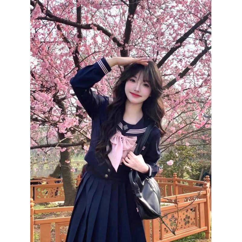 LBTUPR 抚蝶女子绀JK制服学院风水手服长袖收腰中间服百褶裙套装