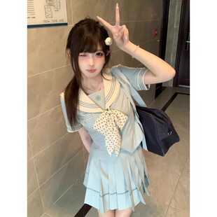 *薄荷白巧*川岛私立学院JK水手服绿色上衣学院风制服百褶裙套装女