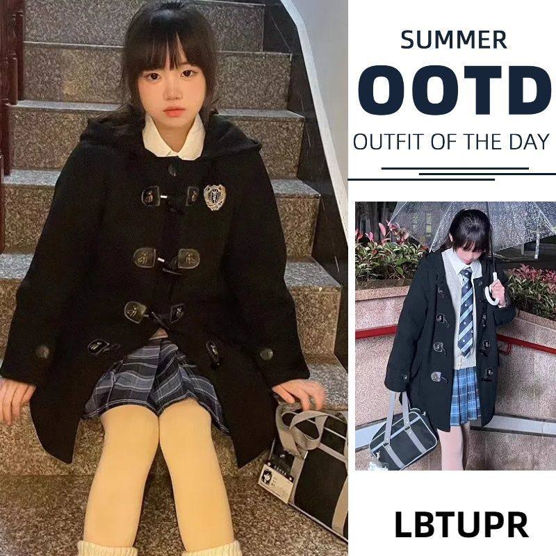 LBTUPR 秋冬牛角扣呢子学院风校供感大衣jk短款毛呢外套女小个子